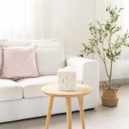 Tissue Box Cover Macrame Square Open-Bottom Tissue Box Holder Boho Decor Tissue Organizer Bohemian Handmade Woven Tissue Cube Box for Bathroom Bedroom Dresser Living Room Office Dorm