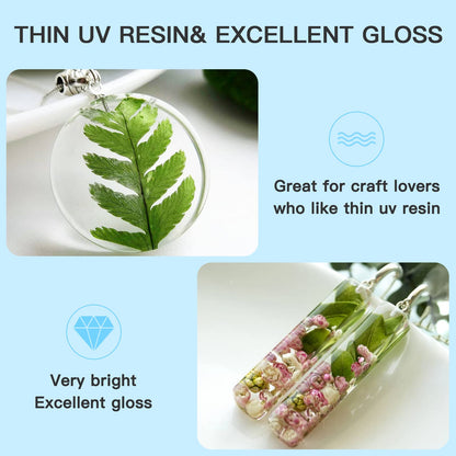 UV Resin, Upgrade 300g Low Viscosity Hard Thin UV Resin with Super Crystal Clear Resins Kit for Jewelry, Casting, Coating and DIY Craft