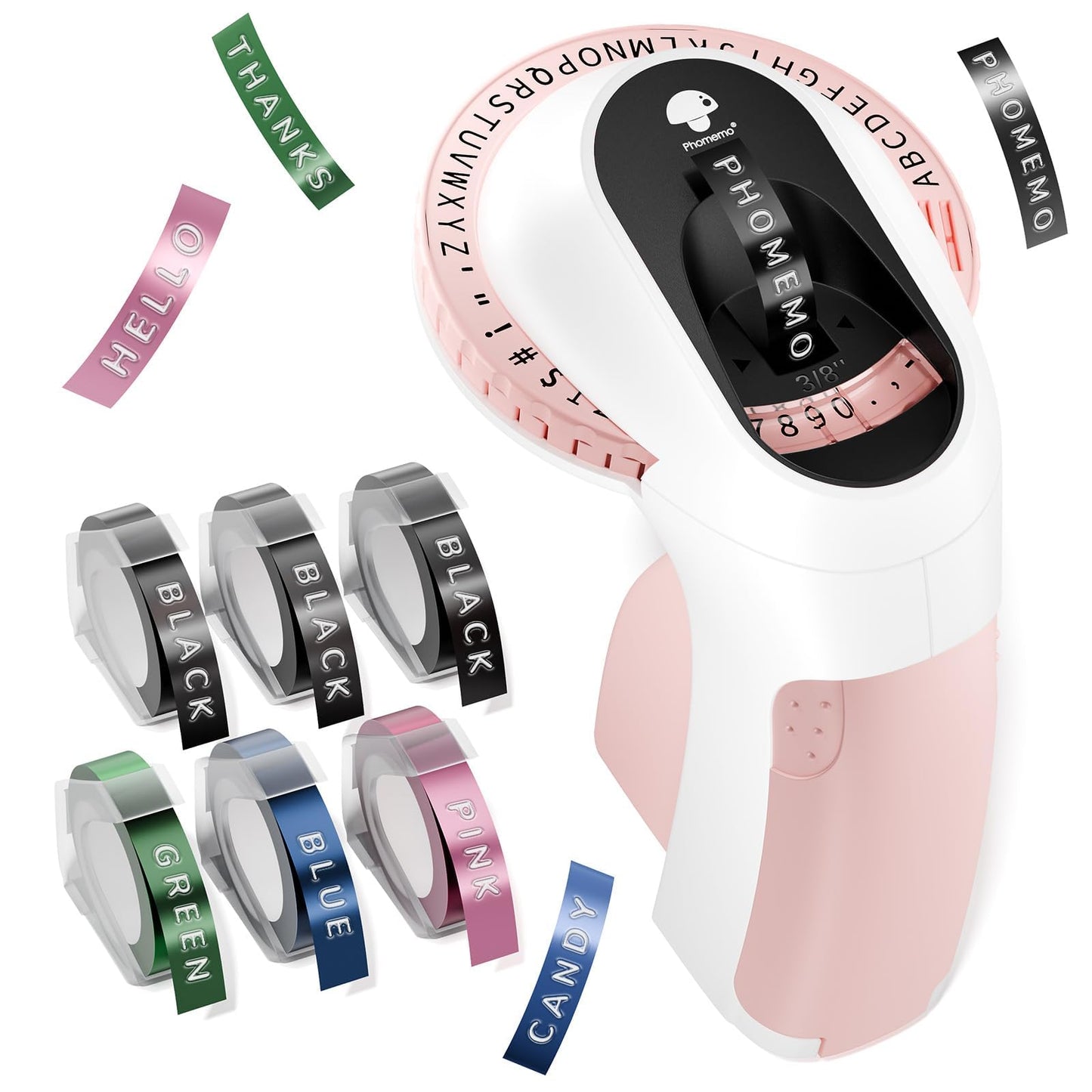 Embossing Label Maker Machine, Retro Embossed Label Maker, Old School Embosser Labeler with 6 Rolls 3D Embossing Label Waterproof for Kid DIY Home School Supplies Office Organization, Pink