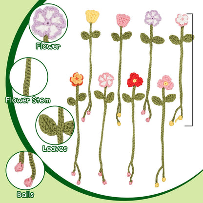 Crochet Kit for Beginners - 8 Flower Bookmarks Knitting Kit w/Step-by-Step Video Tutorials & Soft Yarn, Hook - Wobbles DIY Art Craft Kit for Adults Kids, Birthday Gifts for Women Girls Teen