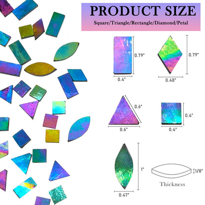 Iridescent Glass Mosaic Tiles for Crafts, 240 Pieces 5 Shapes Mixed Stained Glass Sheets, Mosaic Kits for Adults (Iridescent Black)