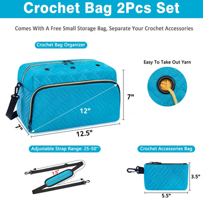 Crochet Yarn Knitting Bag 2 Pcs Yarn Storage Organizer Crocheting Bags for Beginners with Shoulder Strap for Knit Accessories Needles Hooks
