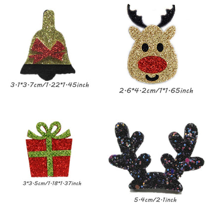 28 Pieces Christmas Felt Applique Kits Santa Christmas Bells Deer Tree Gift Boxes Non Woven Fabric Patches Stickers Badge for Hair Accessories Scrapbook Xmas Decorations