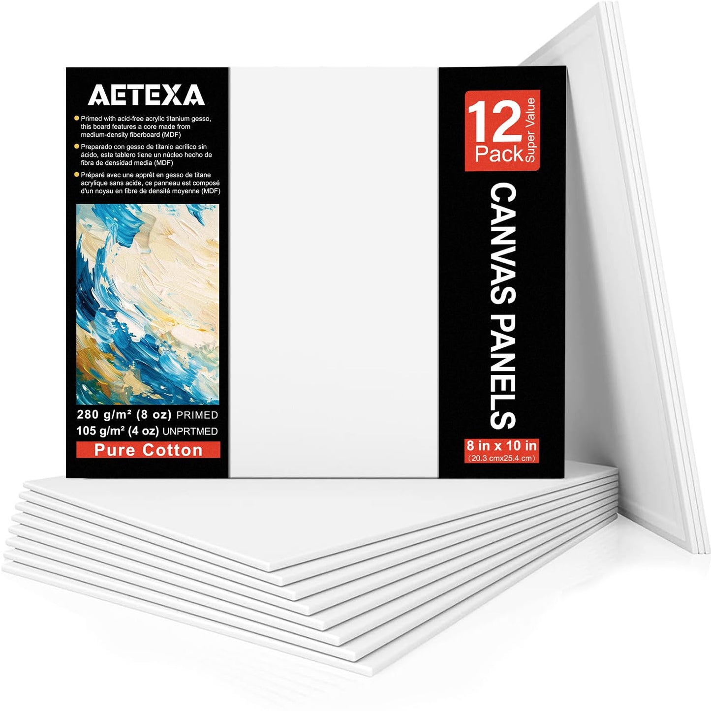 Canvases for Painting 8x10 Inch, Canvas Bulk Pack of 12, 8 oz Primed Canvas Panel, Blank Canvas for Painting, Canvas Boards for Painting Acrylic and Oil, Art Supplies for Adults and Teens.