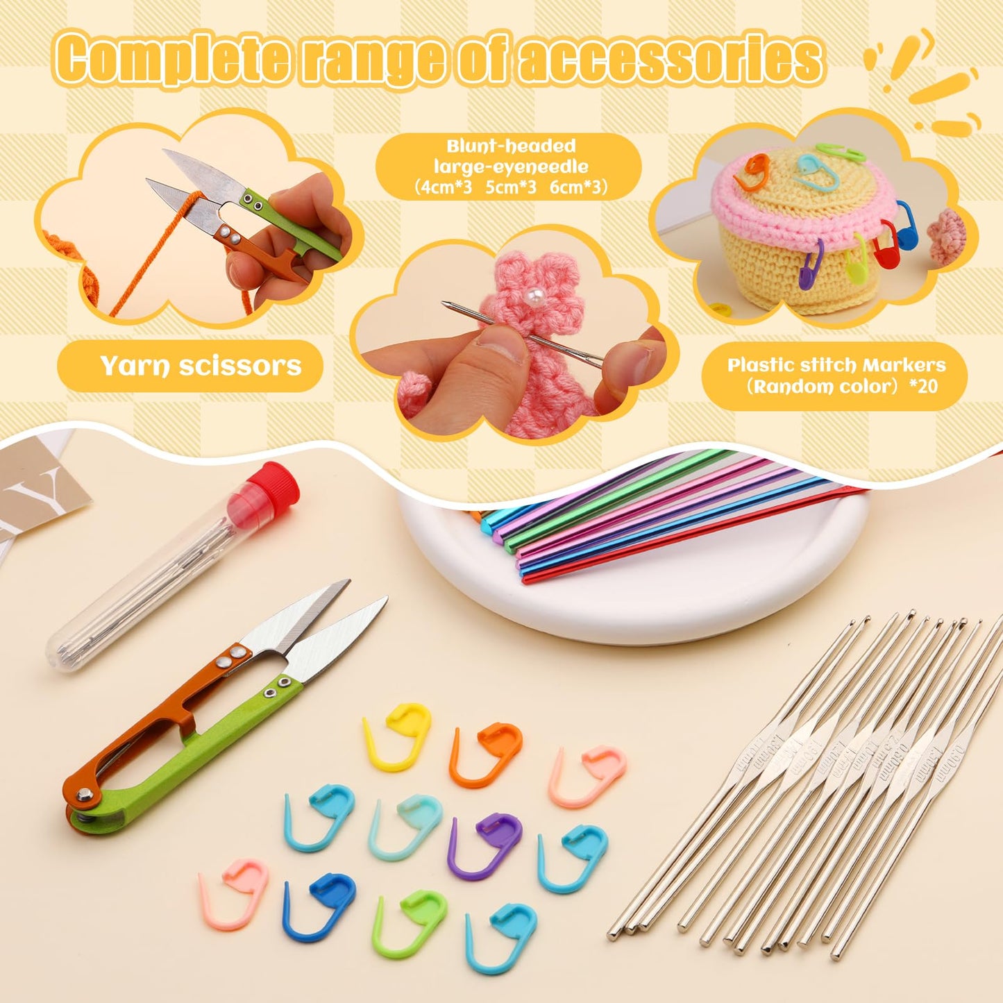 54 Pcs Crochet Needles Set, Crochet Hooks Kit with Storage Case, Ergonomic Knitting Needles Stitch Marker DIY Hand Knitting Craft Art Tools for Beginners