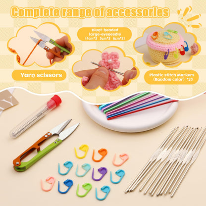 54 Pcs Crochet Needles Set, Crochet Hooks Kit with Storage Case, Ergonomic Knitting Needles Stitch Marker DIY Hand Knitting Craft Art Tools for Beginners