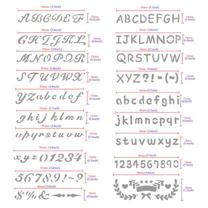 4PCS 4x7 Inch Metal Engraving Stencils Letter Number Metal Stencils for Wood Carving, Drawings and Woodburning, Engraving and Scrapbooking Project