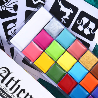 Face Body Paint Oil Makeup Set, 20 Colors FX Halloween Party Painting with Stainless Steel Mixing Palette and Spatula Tool,10 pcs Artist Paintbrushes,Tattoo Stencil Arts Crafts kit