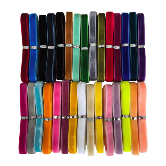Craft 30 Yards 3/8" Velvet Ribbon Total 30 Colors Assorted Lots Bulk (Multicolored, 3/8"(10mm))