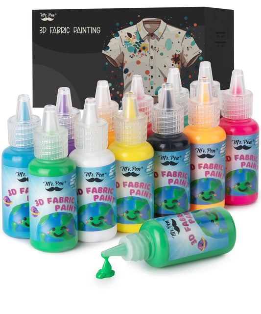 3D Fabric Paint Set, 12 Colors, 0.67 oz, 3D Paint for Fabric Paint for Clothes