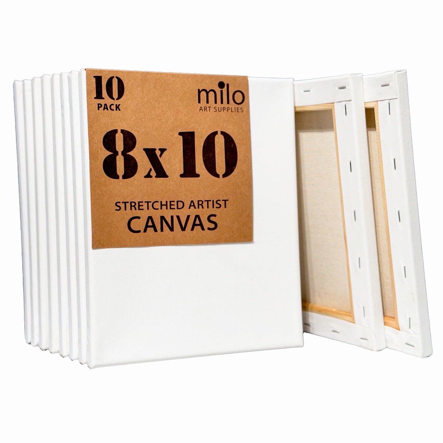 Stretched Artist Canvas | 8x10 inch | Value Pack of 10 Canvases for Painting, Primed & Ready to Paint Art Supplies for Acrylic, Oil, Mixed Wet Media, & Pouring, 100% Cotton with Wood Frame