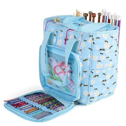 Portable Crochet Bag Organizer, Yarn Storage Organizers and Storage Organized for Crochet Hooks, Knitting Needles, Skeins of Yarn, Knitting & Crochet Supplies, Bees & Flowers (No Accessories)