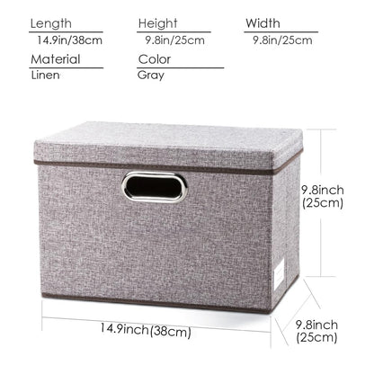 Foldable Storage Boxes with Lids [3-Pack] Linen Fabric Collapsible Storage Bins Organizer Containers Baskets Cube with Cover for Home Bedroom Closet Office Nursery (14.9x9.8x9.8)