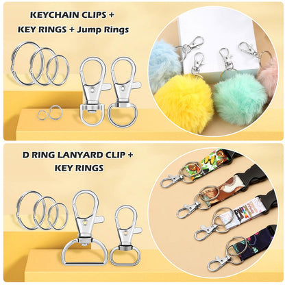 300PCS Keychain Making Kit, Keychain Craft Supplies Including Key Chain Clips, Lanyard Snap Hooks, Key Rings and Jump Rings for Key Chain Making, Purse Making, Lanyard Making