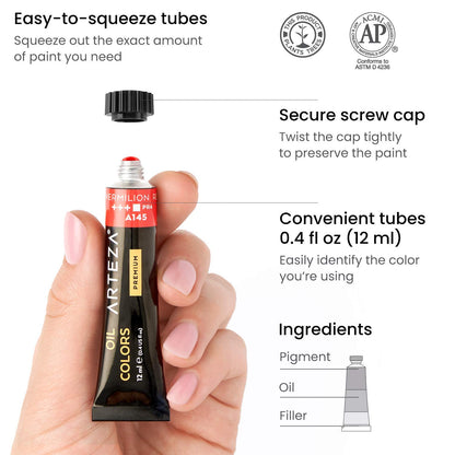 Oil Paint Set – 24 Multicolor Tubes (0.4 Fluid Ounces Each), Vibrant Oil-Based Paints for Canvas & Art Projects