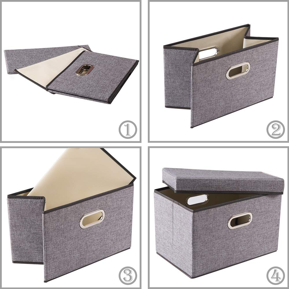 Foldable Storage Boxes with Lids [3-Pack] Linen Fabric Collapsible Storage Bins Organizer Containers Baskets Cube with Cover for Home Bedroom Closet Office Nursery (14.9x9.8x9.8)