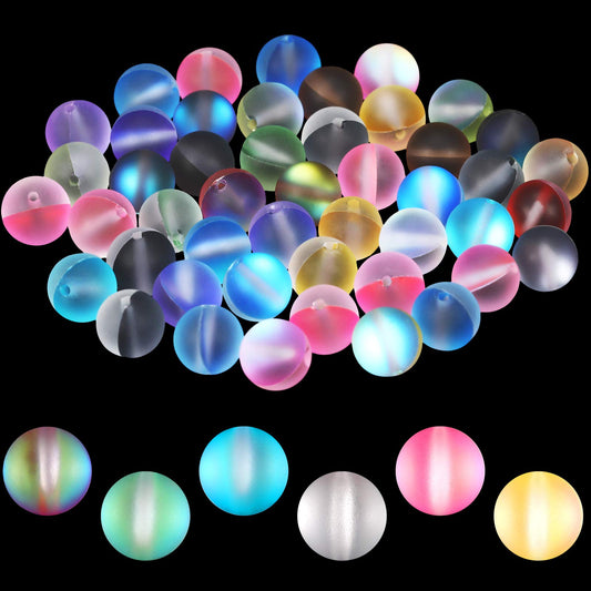 140 Pcs 8 mm Mermaid Glass Beads Bulk Matte Crystal Glass Beads Frosted Moonstone Beads for Jewelry Making Crafts DIY, Multicolor