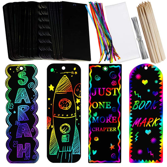 36 Sets 4 Style Magic Scratch Rainbow Bookmarks Making Kit for Kids Students Party Favor Scratch Paper DIY Bookmarks Bulk with Scratching Tools Satin Ribbons for Classroom Activities