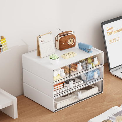 Desk Organizer with 6 Drawers, 3 Tier Stackable Storage Drawers Plastic Makeup Storage, Office Organizers and Storage, Desk Storage Box for Office, School, Home