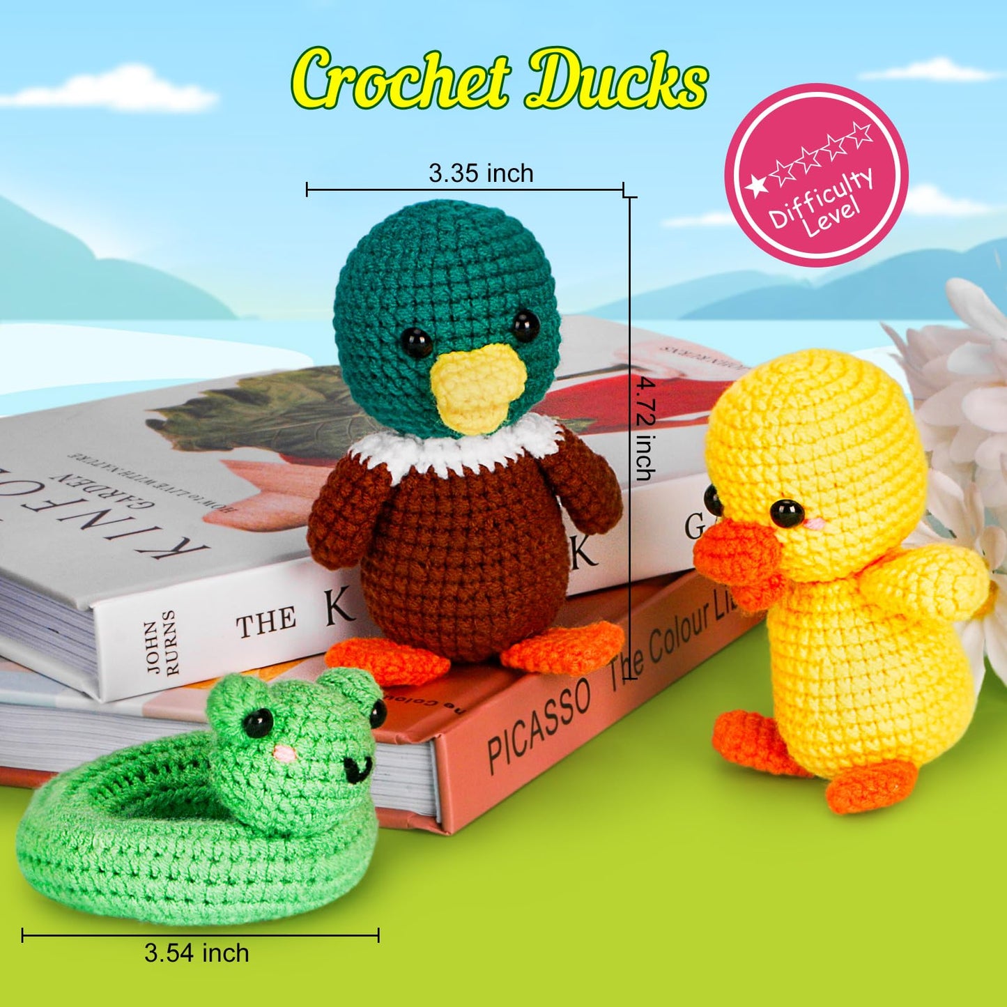 Crochet Kit for Beginners with Step-by-Step Video Tutorials, DIY Knitting Supplies for Adults & Kids, Ducks (45%+ Yarn)