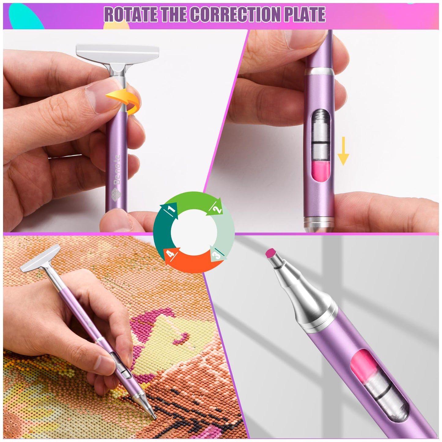 Diamond Art Painting Pen Refillable Wax, Diamond Paint Accessories Refillable Wax Pen Self-Stick Drill Pens with Metal Correction Plate for Art DIY Craft - B18
