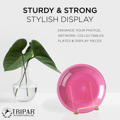 2 Pack 4-Inch Metal Gold Painted Square Book Holder/Stand, Wire Mini Easel, Small Photo Stands for Table, Display for Picture Frames, Plaques & Plates