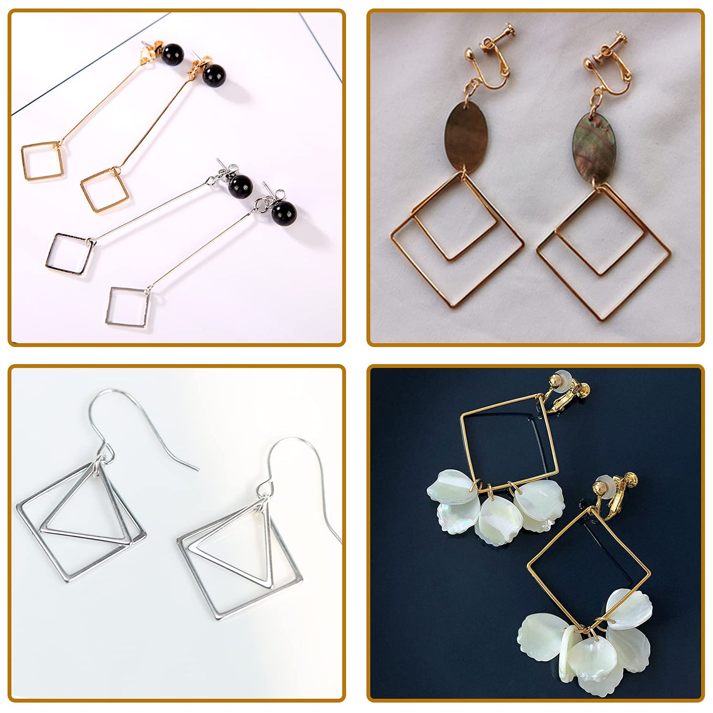 Earrings Beading Hoop for Jewelry Making,   Earrings Findings Hoops Earring Charms Open Bezel Pendant Frame for DIY Craft,Earring Necklace,Crafts Supplies (60 pcs (Round/Square/Hexagon))