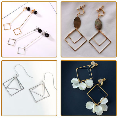 Earrings Beading Hoop for Jewelry Making,   Earrings Findings Hoops Earring Charms Open Bezel Pendant Frame for DIY Craft,Earring Necklace,Crafts Supplies (60 pcs (Round/Square/Hexagon))