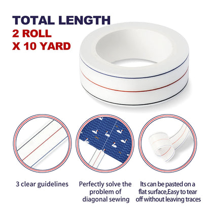 1/4" Seam Diagonal Seam Tapes - 10Yard Each Roll Sewing Basting Tape for Stitching Straight Diagonal Seams Instruction Tool (2Pack)