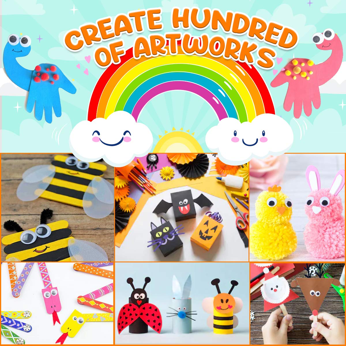 Arts and Crafts Supplies for Kids - Craft Art Supply Jar Kit for Student Age 4 5 6 7 8 9 10 Year Old Crafting Activity - Collage Arts Set for Toddlers Preschool DIY Classroom Home Project