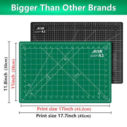 Self Healing Cutting Mat: 12inch x 18inch Double Sided 5-Ply Fabric Cutting Mat for Sewing, Quilting & Arts & Crafts - Gridded Rotary Cutting Board Mat in Green/Black.
