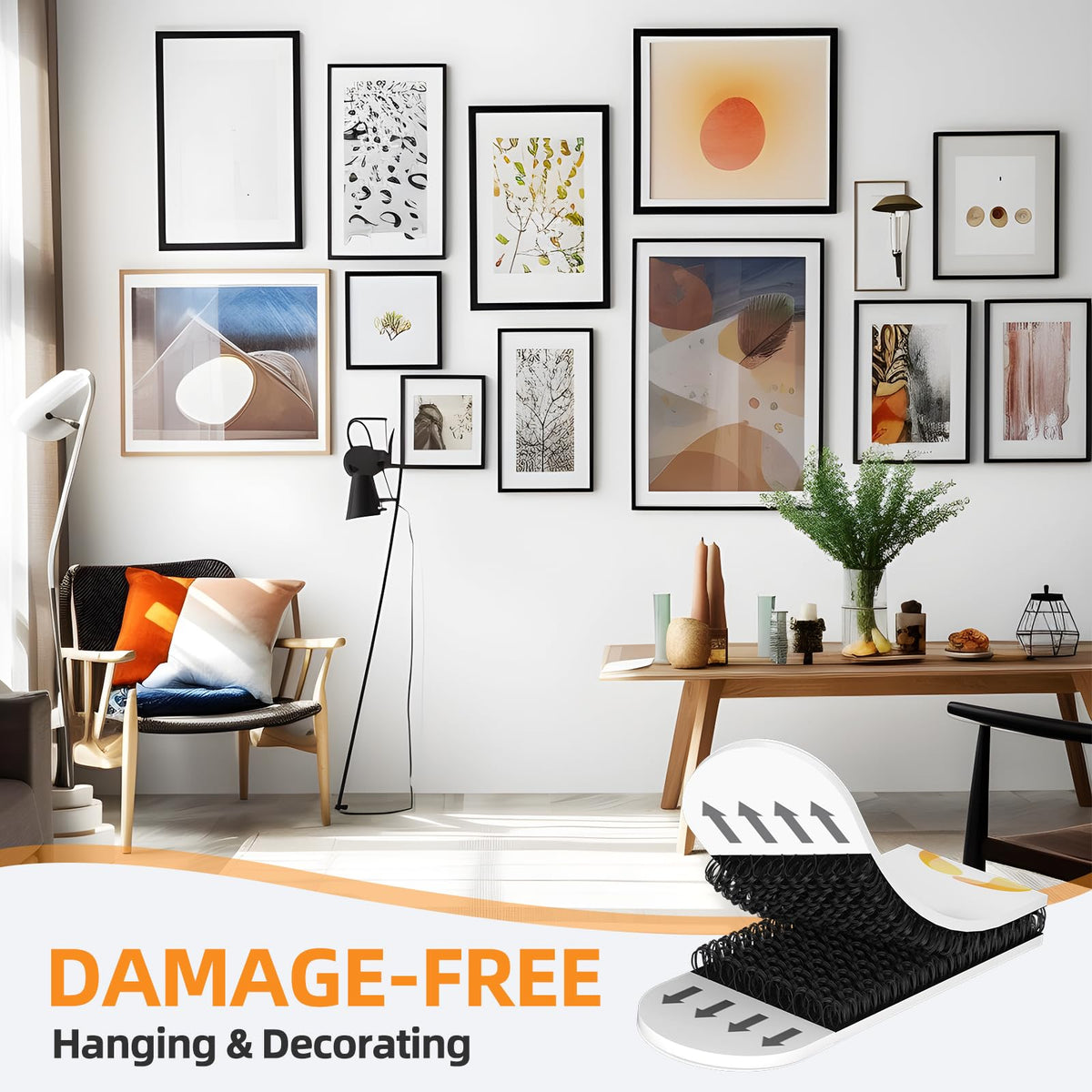 Picture Hanging Strips Heavy Duty(M/12Lbs) 28Pairs/56 Strips Damage Free Wall Picture Hangers Without Nails, Removable Refill Adhesive Strips for Wall Posters Home Decor, Medium, Black