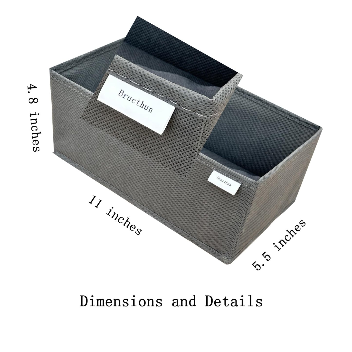 Socks Drawer Organizer Set of 3 Pack Grey, Underwear Dividers, Closet Cabinet Dresser Storage Boxes for Panties Stockings Leggings