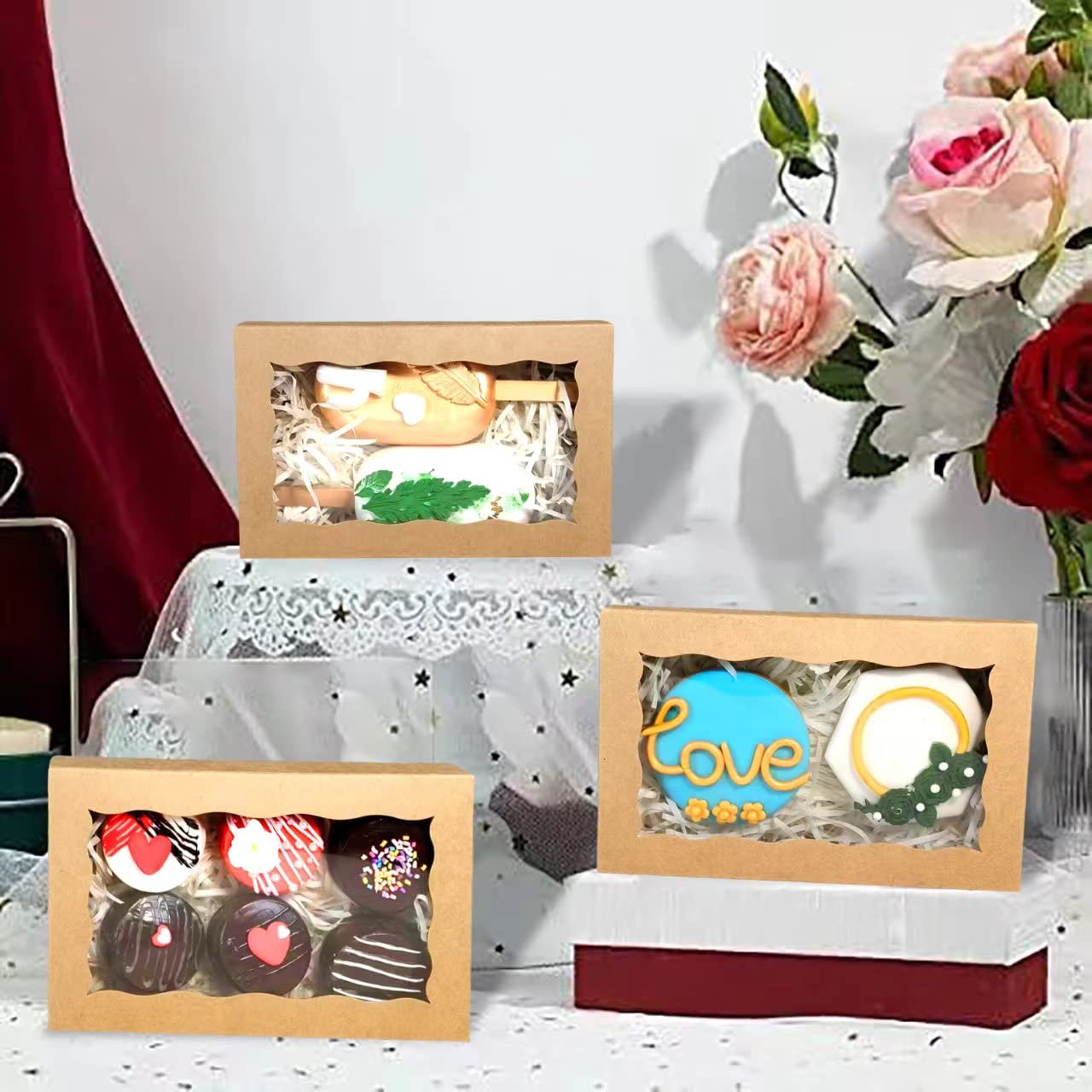 50 Pack DIY Assembly Brown 7 x 4 3/8 x 1½ inches Cookies Boxes BakeryTreat Boxes Packaging for Macaron Chocolate Truffle Cakesickle