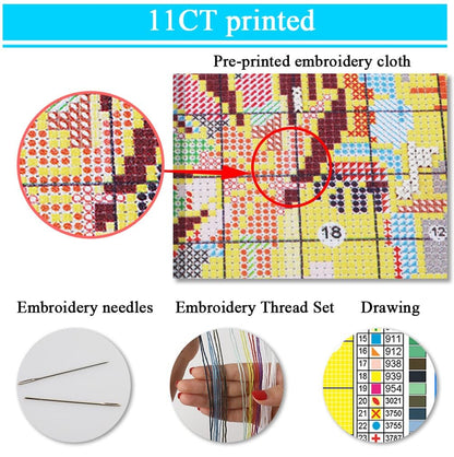 Cow Stamped Cross Stitch Kits for Adults Beginners, DIY Animals Cross Stitch Patterns Kits Printed Dimensions Needlepoint Kits,Crafts Embroidery Kits for Home Decor