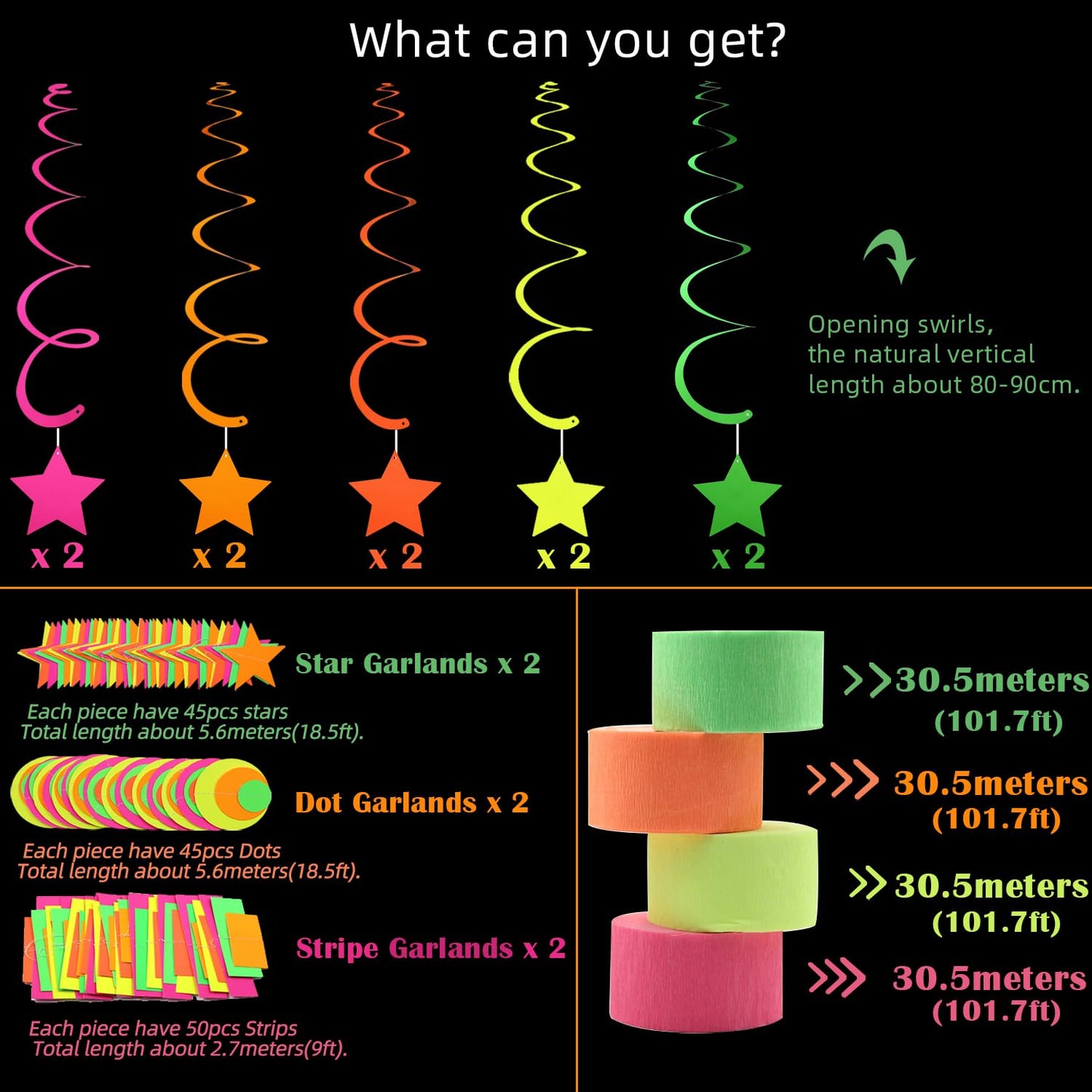 530feet UV Paper Neon Garland Neon Streamers Glow in The Dark Glow Party Supplies and Decorations Glow in The Dark Streamers Blacklight Reactive Fluorescent Black Light Neon Party Supply for Birthday