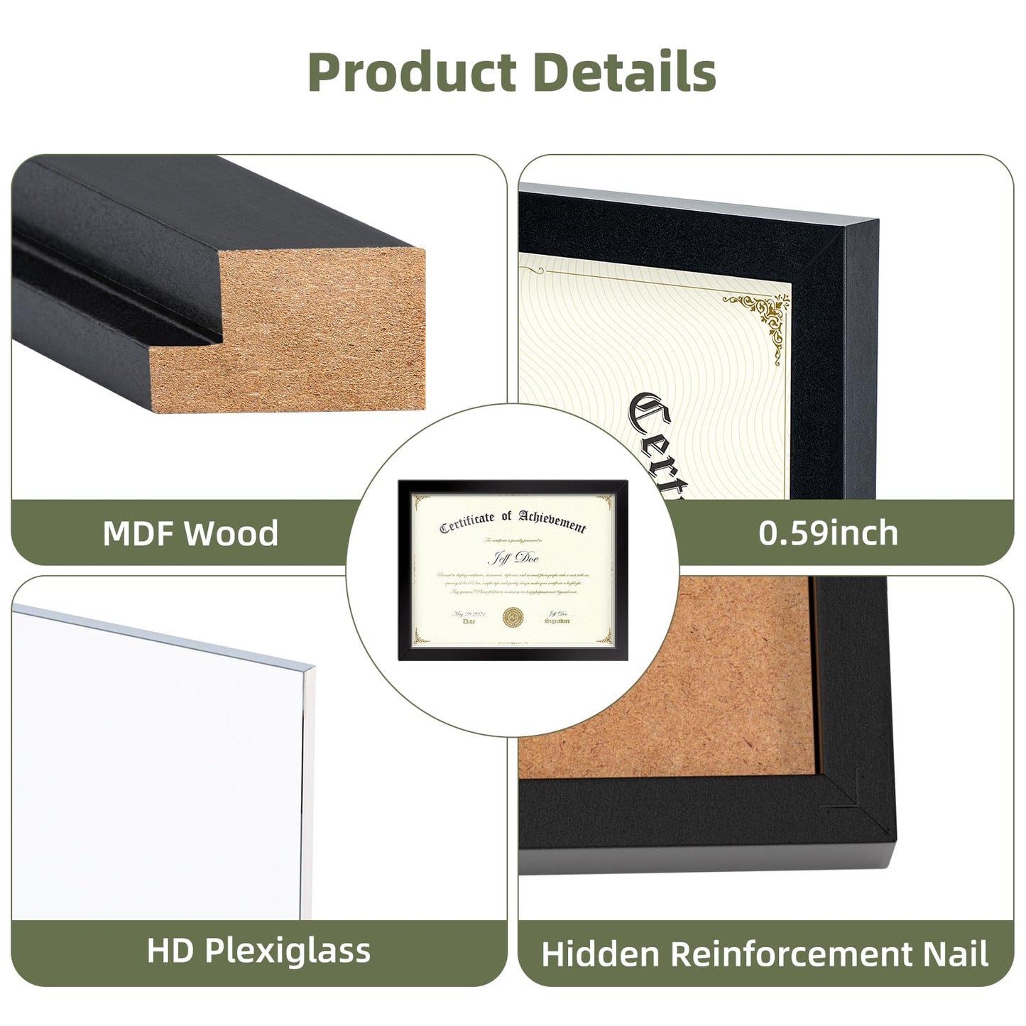 8.5x11 Picture Frames Certificate Frame | 4 Pack Document Frames Bulk for Diploma, Degree, Photograph, and Photos | Tabletop or Wall Mount | Black