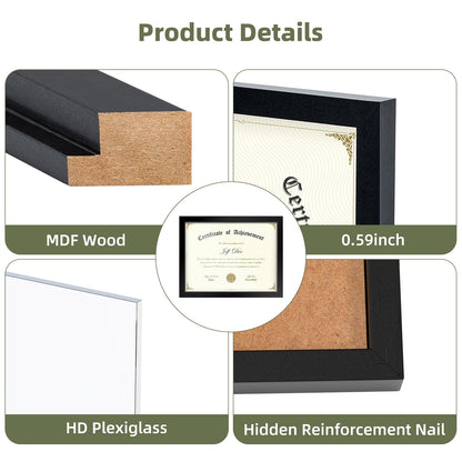 8.5x11 Picture Frames Certificate Frame | 4 Pack Document Frames Bulk for Diploma, Degree, Photograph, and Photos | Tabletop or Wall Mount | Black