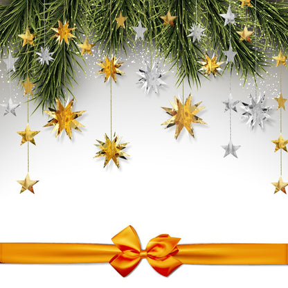 Gold Party Decorations Star Garlands Streamer Gold 3D Stars Metallic Paper Hanging Bunting Banner for Birthday Wedding Baby Bridal Shower Holiday Christmas Ramadan EID Mubarak Party Supplies