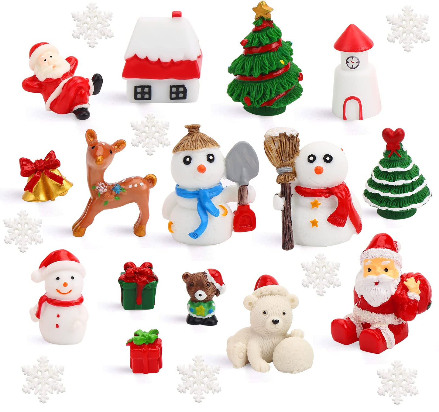 Christmas Miniature Figurines,30 Pcs Mini Crafts Resin Santa Claus Snowman Elk Ornaments Kit for DIY Christmas Fairy Garden and Snow Globes