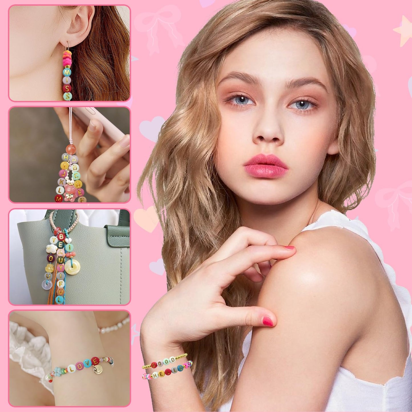 1000pcs 4x7mm Round Letter Beads Colorful Acrylic with Gold Letter Alphabet for Jewelry Making