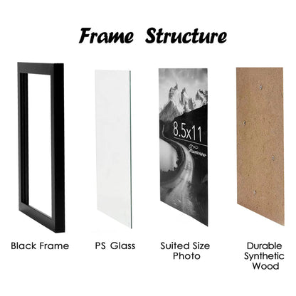 8.5x11 Picture Frames Set of 3, Made of Real High Definition Glass and Solid Frame to Display Certificate or Pictures 8.5x11,To Wall and Tabletop Mounting, black. (8.5x11'')