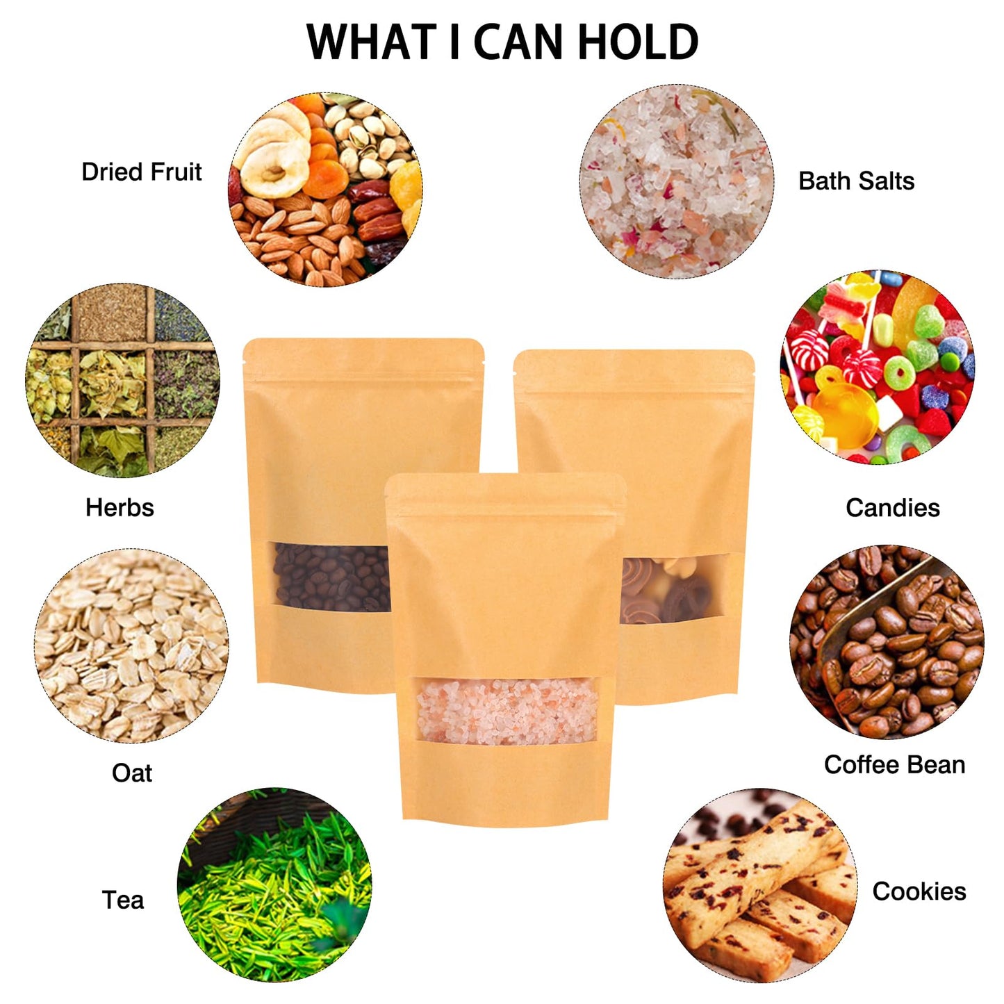 72pcs Kraft Paper Resealable Bags for Small Business, 5.9x8.6 Inches Stand Up Pouches, Food Packaging Bags with Window, Ziplock Coffee Pouches for Small Business