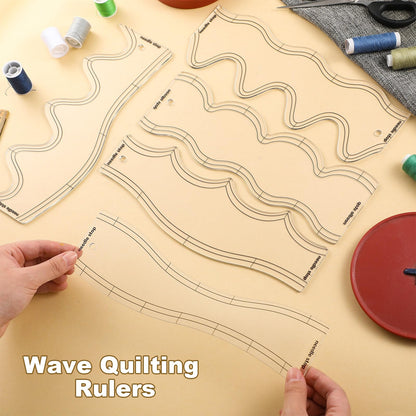 5 Pcs Quilting Ruler and Templates 10.24 Inches Waves Ruler Acrylic Quilting Templates for Machine Quilting Free Motion Quilting Stencils Wavelengths Sewing Rulers for Patchwork Splicing