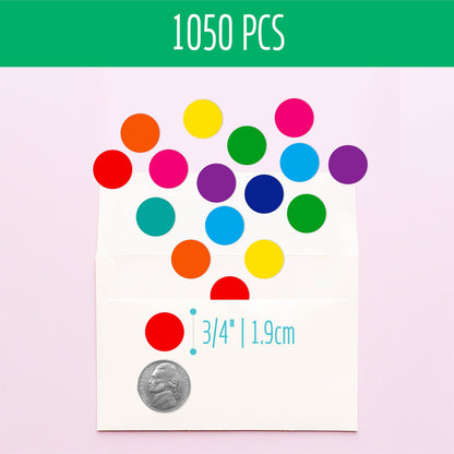1050 PCS Colored Dot Sticker, 10 Bright Color Round Polka Circle Labels for Warehouse, Retail, Home Organization, Classroom, Office, Food Service and Medical (Each Measure 3/4")