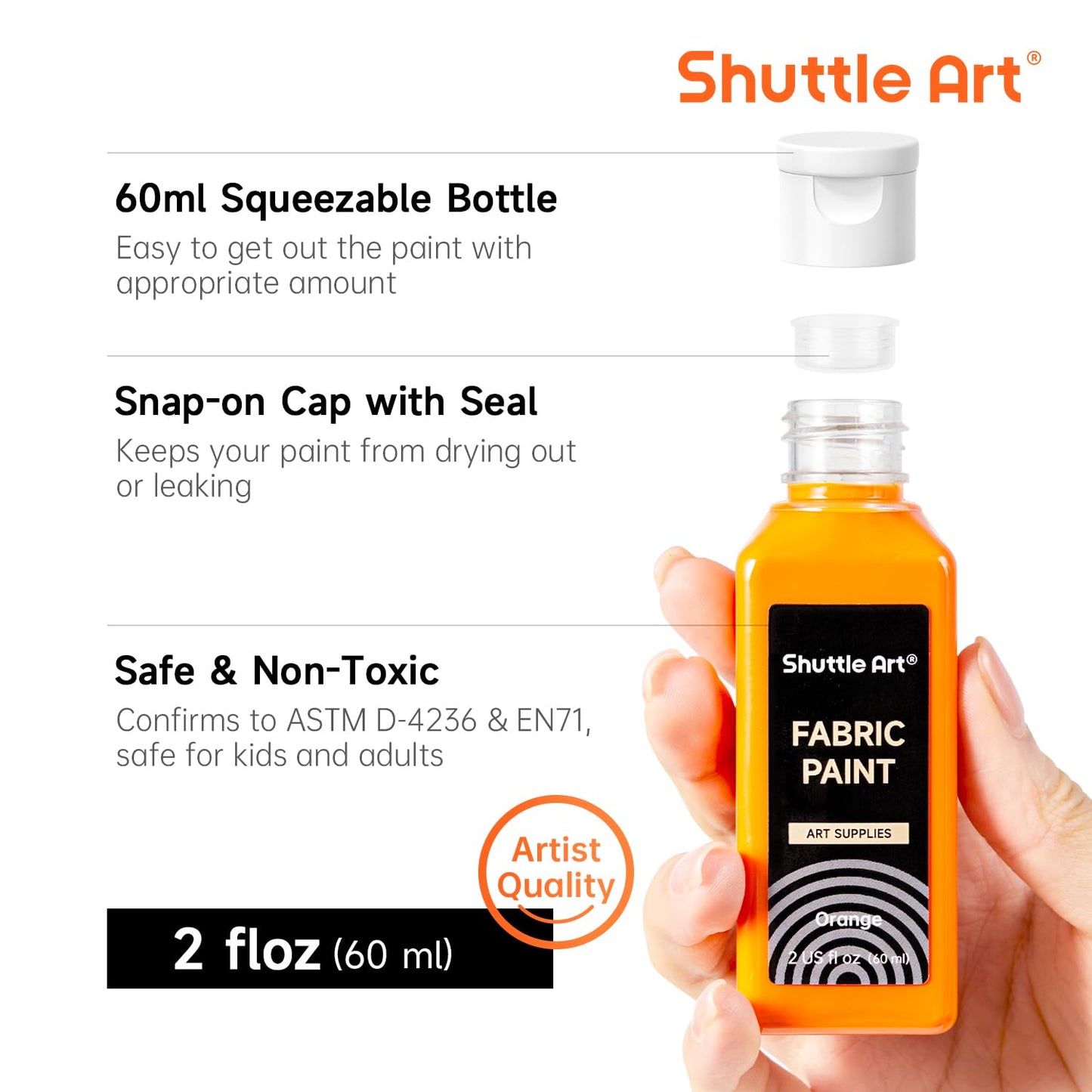 Fabric Paint, Shuttle Art 18 Colors Permanent Soft Fabric Paint in Bottles (60ml/2oz) with Brushes, Palette, Stencils, Non-Toxic Textile Paint for T-Shirts, Shoes, Jeans, Bags, DIY Projects&Art