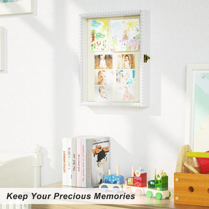 Shadow Box Frame 11x14, Deep Large Shadow Box Display Case with Unique Beads Door and Glass Window, Wood Memory Box for Pictures,Medals,Memorabilia,Collections White