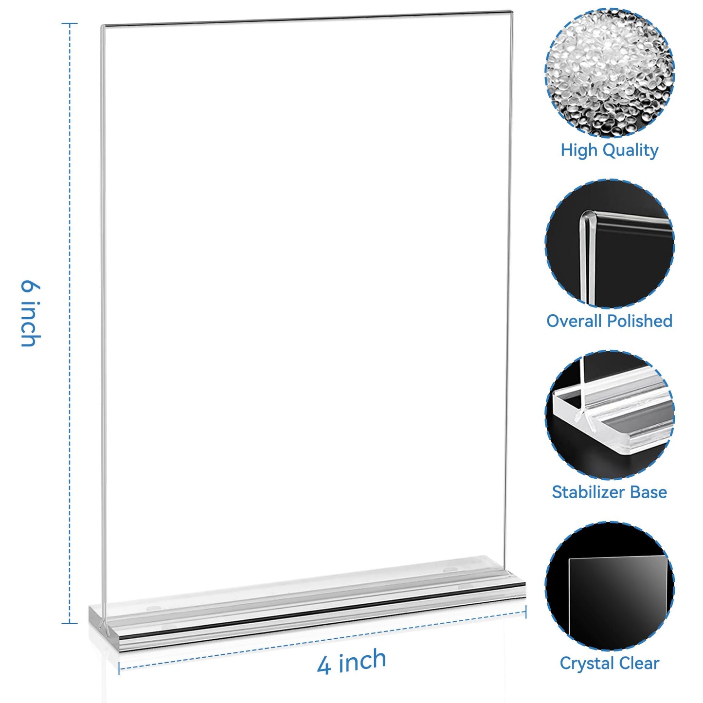 10 Pack Acrylic Sign Holder 4x6, Double-Sided Stand up Table Top Sign Holders, Clear Acrylic Picture Frame Paper Holder Display Stand for Office Business Store Wedding Party