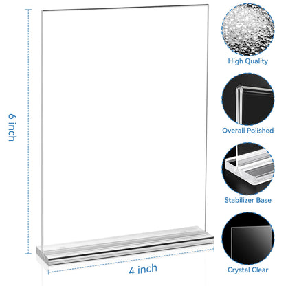 10 Pack Acrylic Sign Holder 4x6, Double-Sided Stand up Table Top Sign Holders, Clear Acrylic Picture Frame Paper Holder Display Stand for Office Business Store Wedding Party