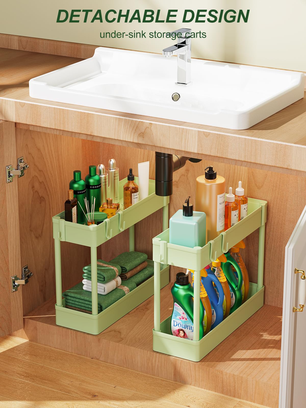 5.1" Slim Storage Cart - 4 Tiers Bathroom Organizer Mobile Shelving Unit Storage Rolling Utility Cart Slide Out Organizer for Kitchen Bathroom Laundry Narrow Places, Green